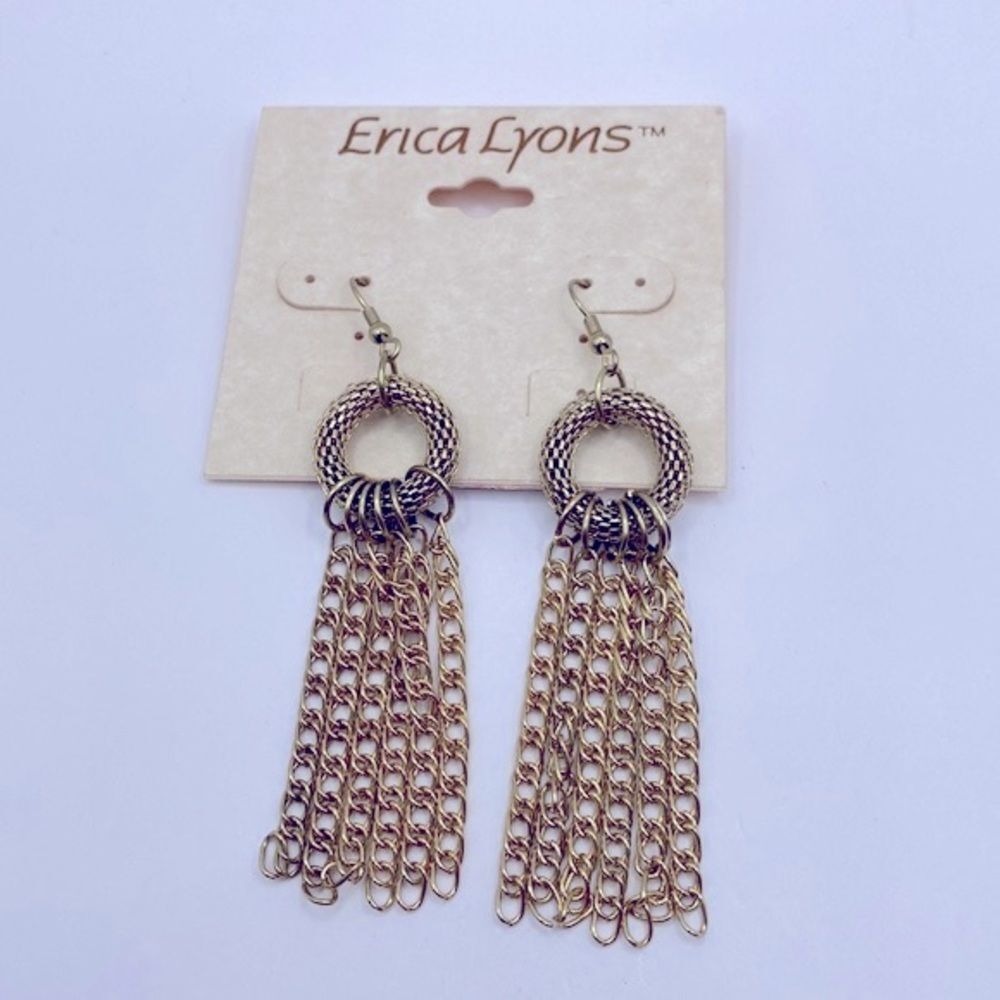Erica Lyons Gold Tone Chain Dangle Earrings NWT